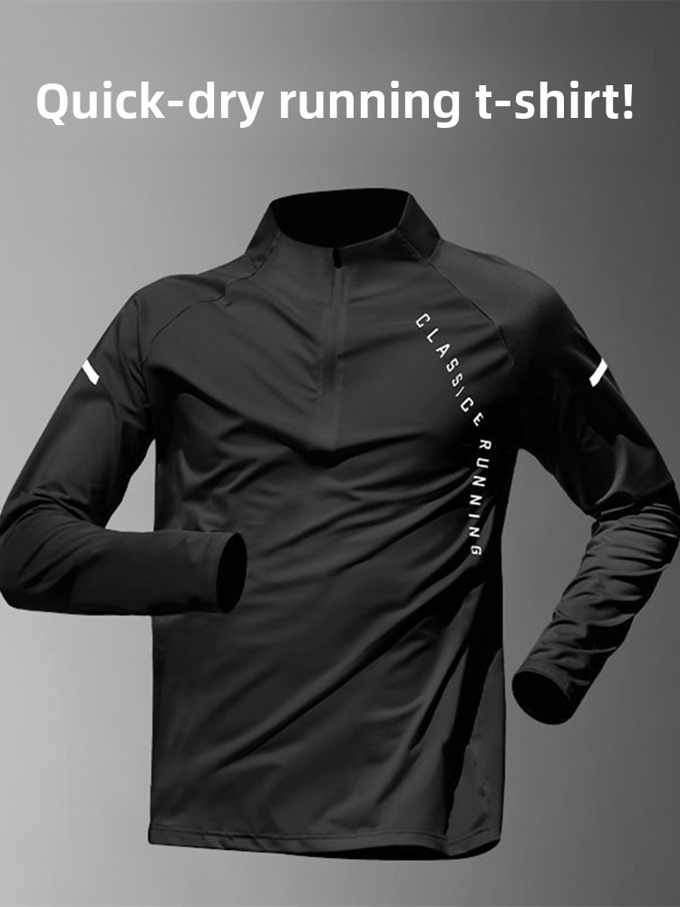 Running Gear Quick Dry - メンズトレーニングウェア速乾長袖Tシャツハーフジップランニングアスレチックアウトドアサイクリングスポーツウェアカジュアルポリエステル繊維