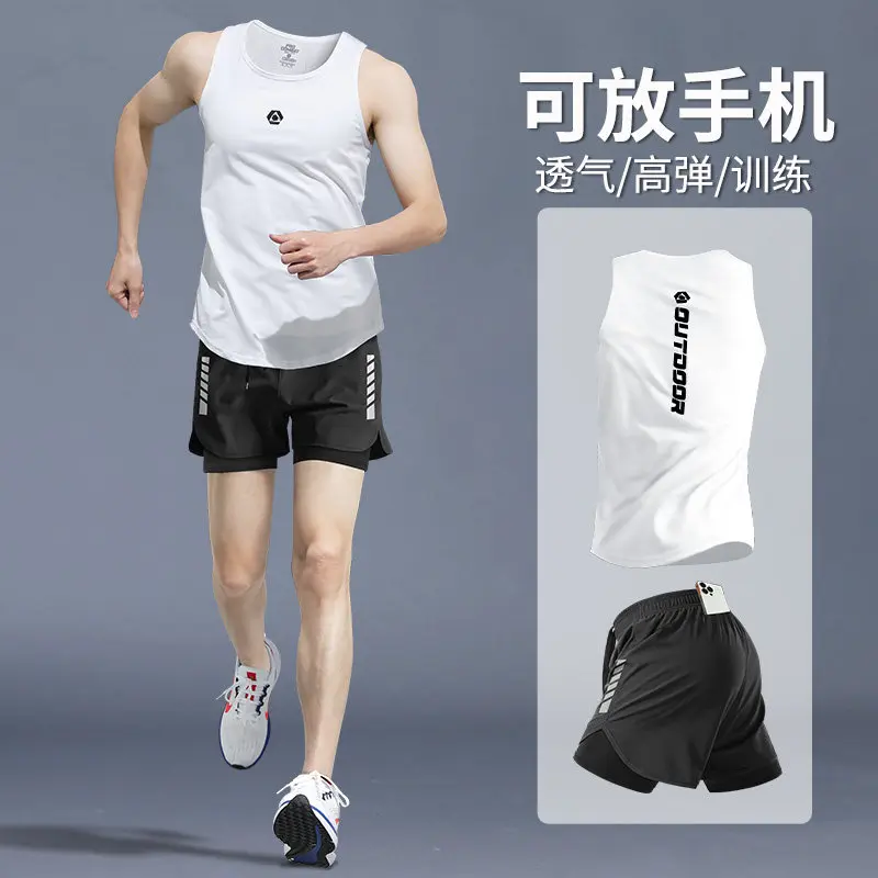 Running Gear Quick Dry - メンズサマーランニングセット - プロ仕様マラソンウェア、速乾タンクトップ/Tシャツ＆トレーニングショーツ