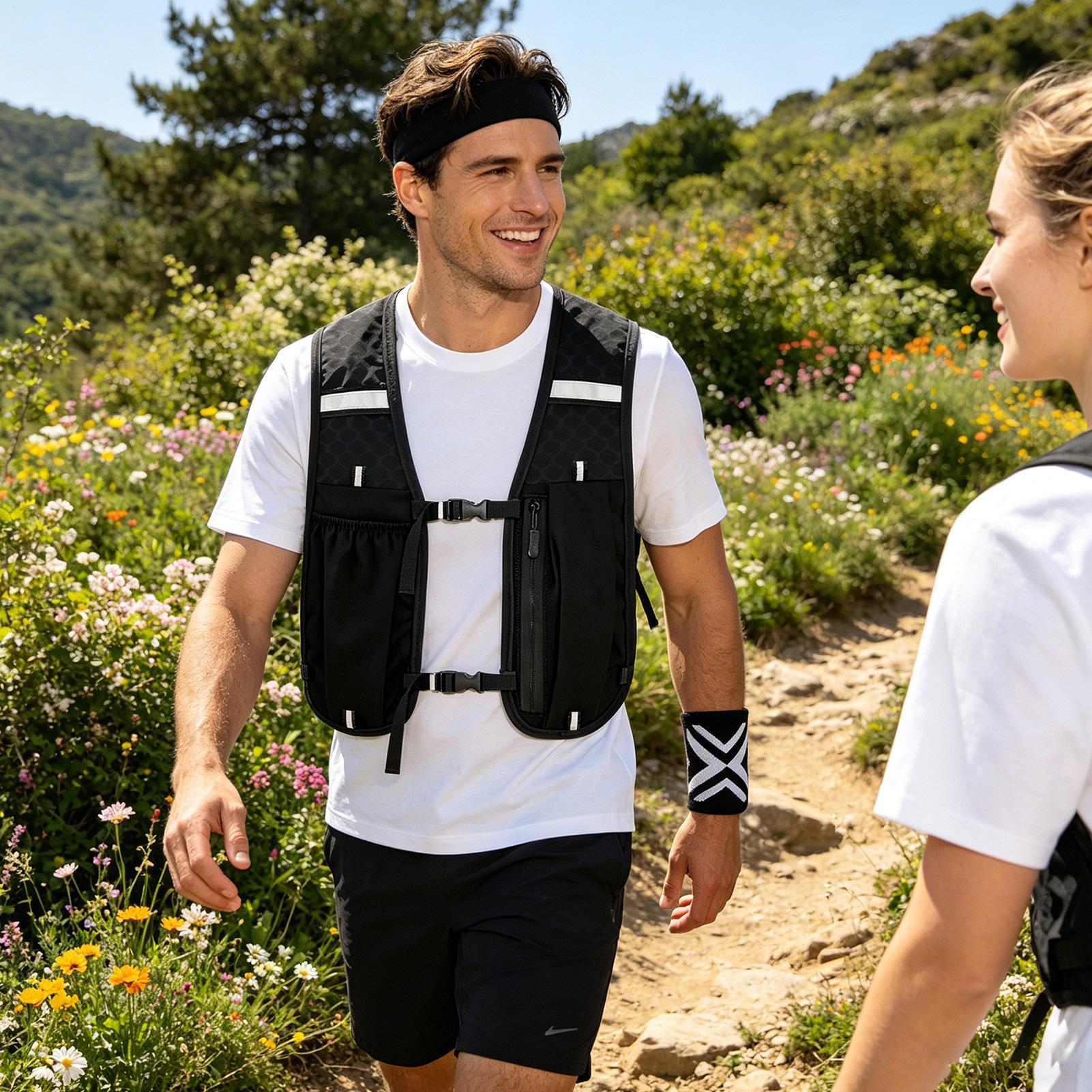 Running Gear Headband - ランニング安全ベスト スポーツハイドレーションギア ヘッドバンドとリストバンド付き ハイドレーションランニングベスト 男女兼用 アウトドアトレイル用