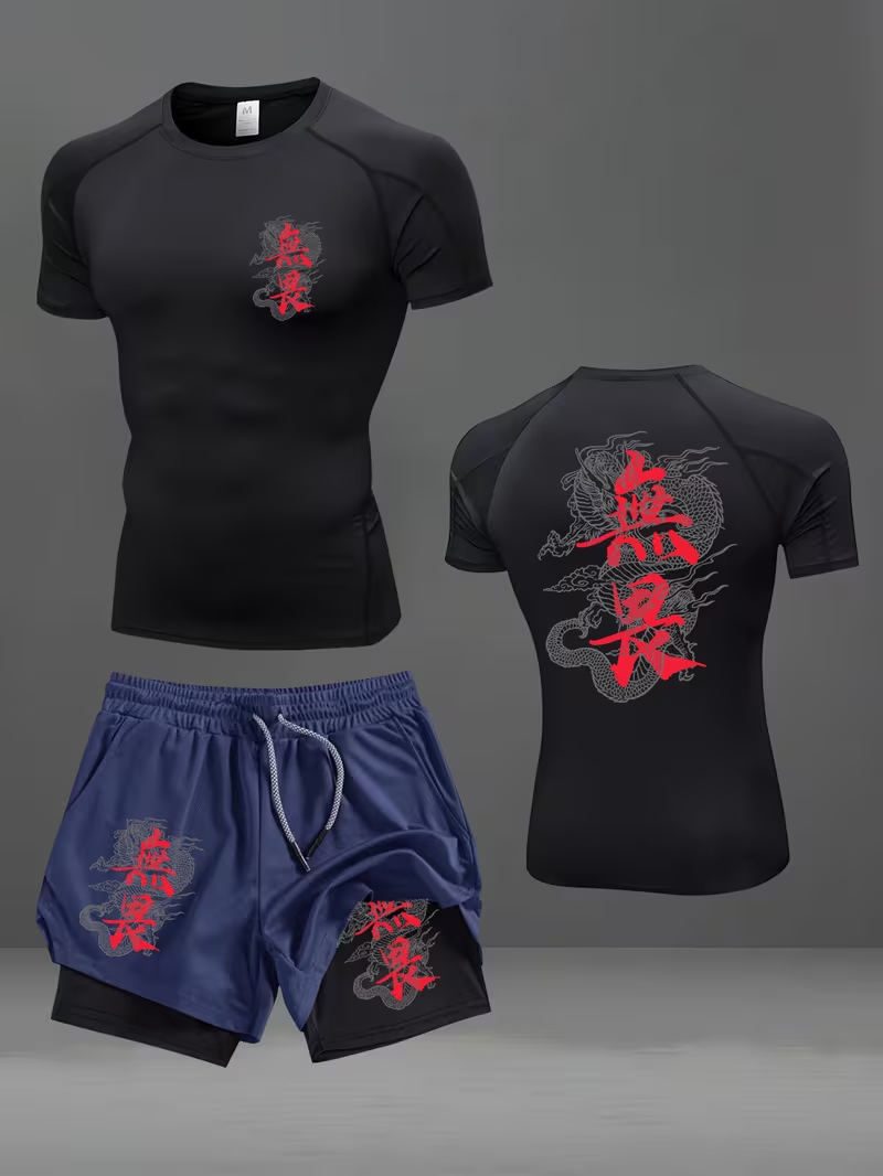 新しいメンズスリムフィットスーツ速乾性ラウンドネック速乾性ス - Running Gears のレビューと価格