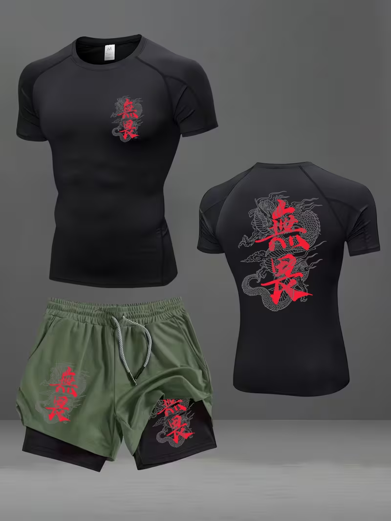 新しいメンズスリムフィットスーツ速乾性ラウンドネック速乾性ス - Running Gears のレビューと価格