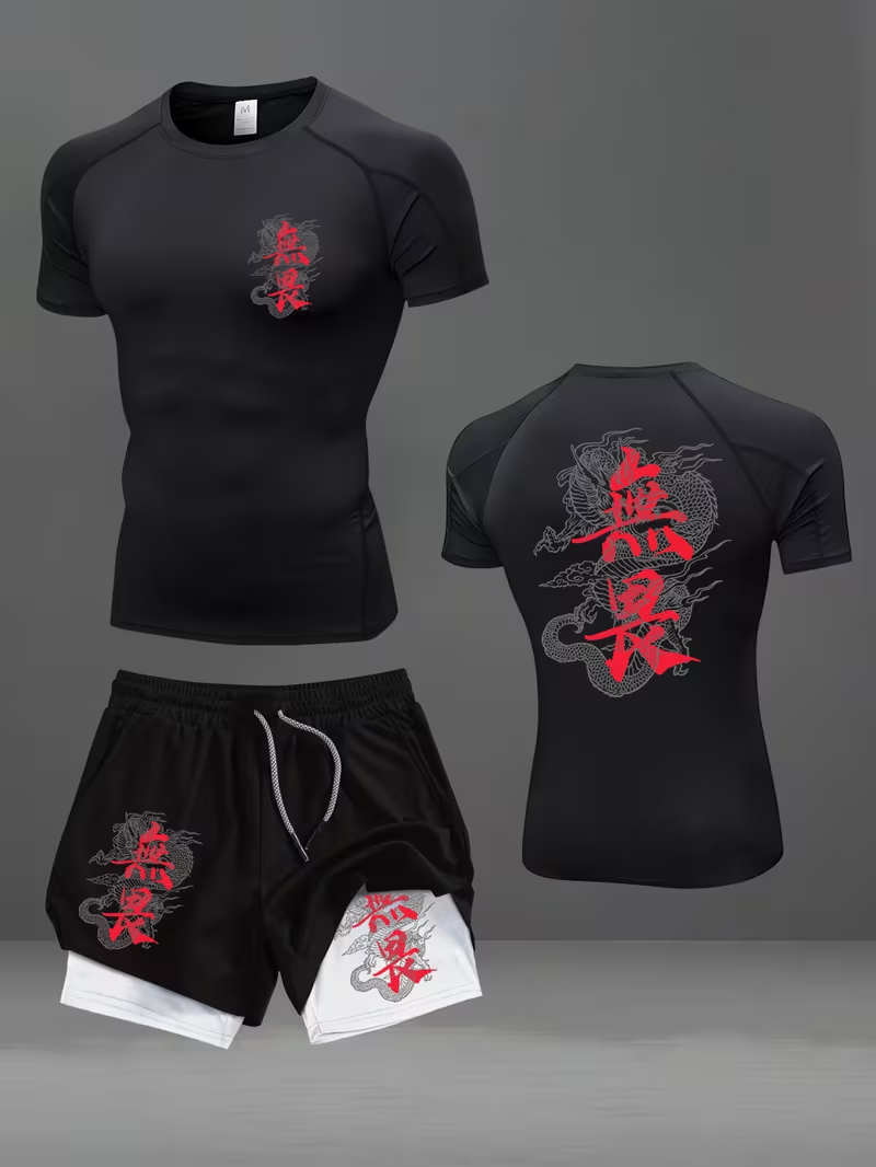 新しいメンズスリムフィットスーツ速乾性ラウンドネック速乾性ス - Running Gears のレビューと価格
