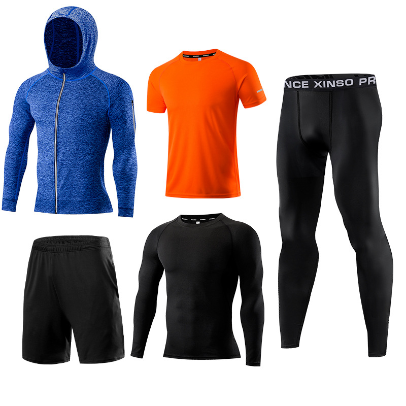 5点セット メンズ フィットネスウェア セット 速乾 ジム  - Running Gear Quick Dry のレビューと価格
