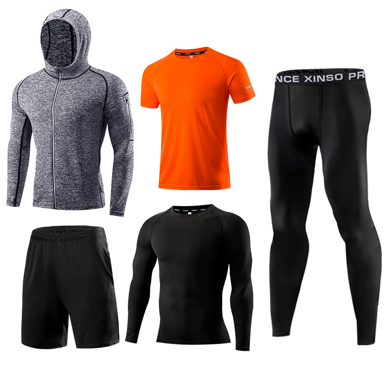 5点セット メンズ フィットネスウェア セット 速乾 ジム  - Running Gear Quick Dry のレビューと価格
