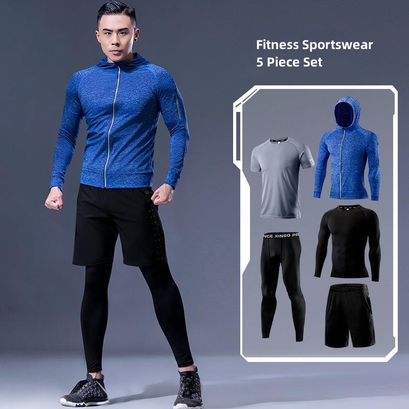 5点セット メンズ フィットネスウェア セット 速乾 ジム  - Running Gear Quick Dry のレビューと価格