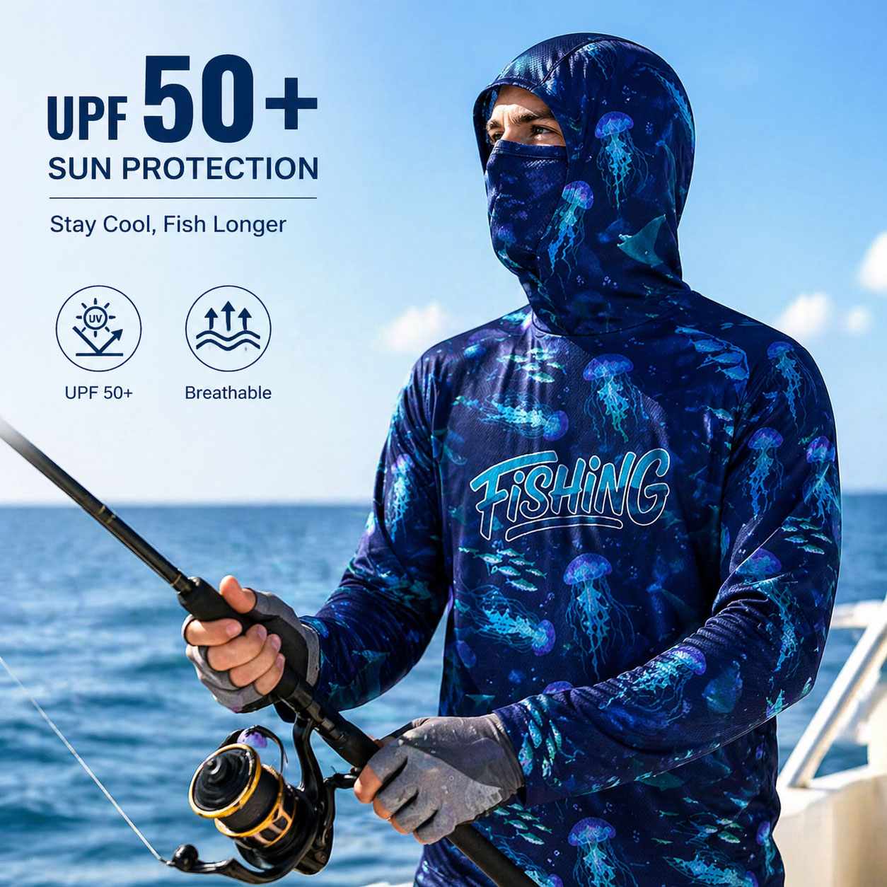 フィッシングフード ライディングトップス ウェア UPF 5 - Running Gear Kit のレビューと価格