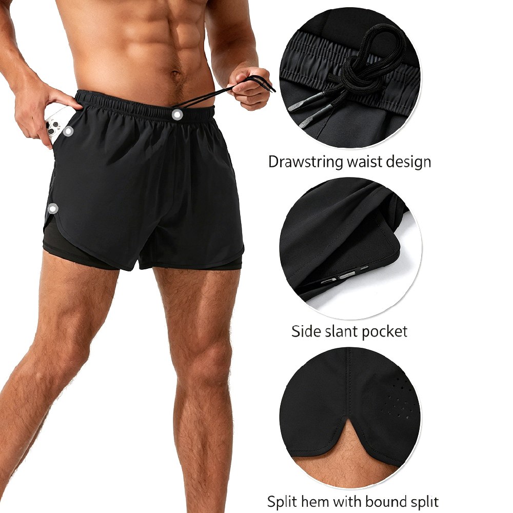 ハイウエスト2-in-1ランニングショーツ、内蔵コンプレッシ - Running Gear Quick Dry のレビューと価格